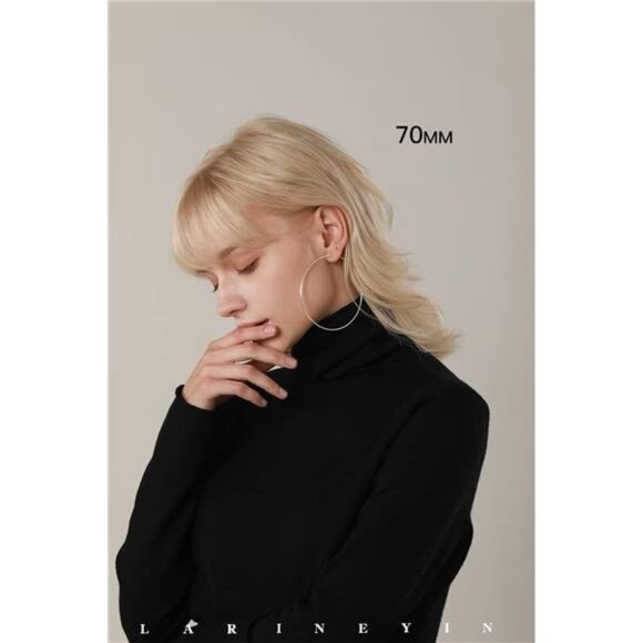 925 Sterling Silver Big Hoop Earrings Minimalist Round Circle Endless Large Hoop - Picture 4 of 7